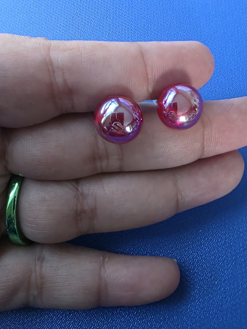 Silver Plated Pink Glass Dome Stud Earrings - Women's Jewelry